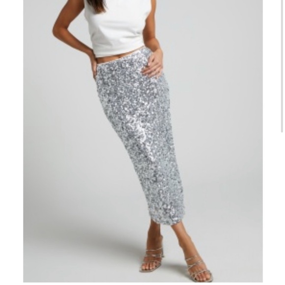 SHOWPO. Black Sequin Glittery Black Maxi Deep Side Slit Maxi Dress, Size 4 - Picture 2 of 8